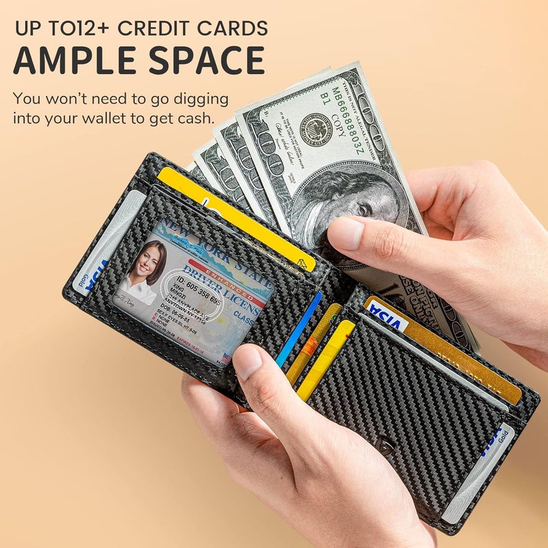 GSOIAX Slim Wallet for Men RFID Blocking Bifold Wallet Carbon Fiber Front Pocket Wallet with 11 Card Holder Minimalist Mens Wallet with Gift Box(Carbon Black-) - Image 4